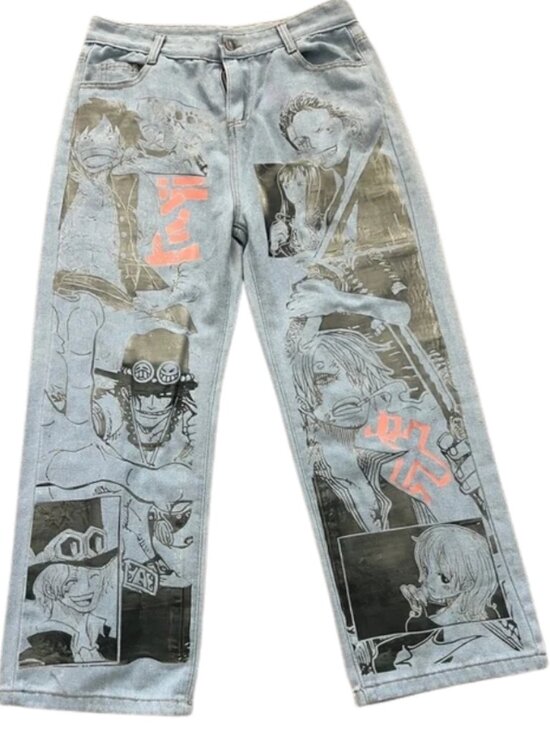 Other - Harajuku Anime Graphic Jeans Y2K Baggy Streetwear Denim Pants Wide Leg Size 2XL